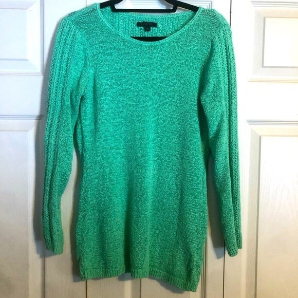 RACHEL ZOE Karla Mint Green Pullover Sweater Open Knit Medium Ribbed Long Sleeve - Picture 2 of 9